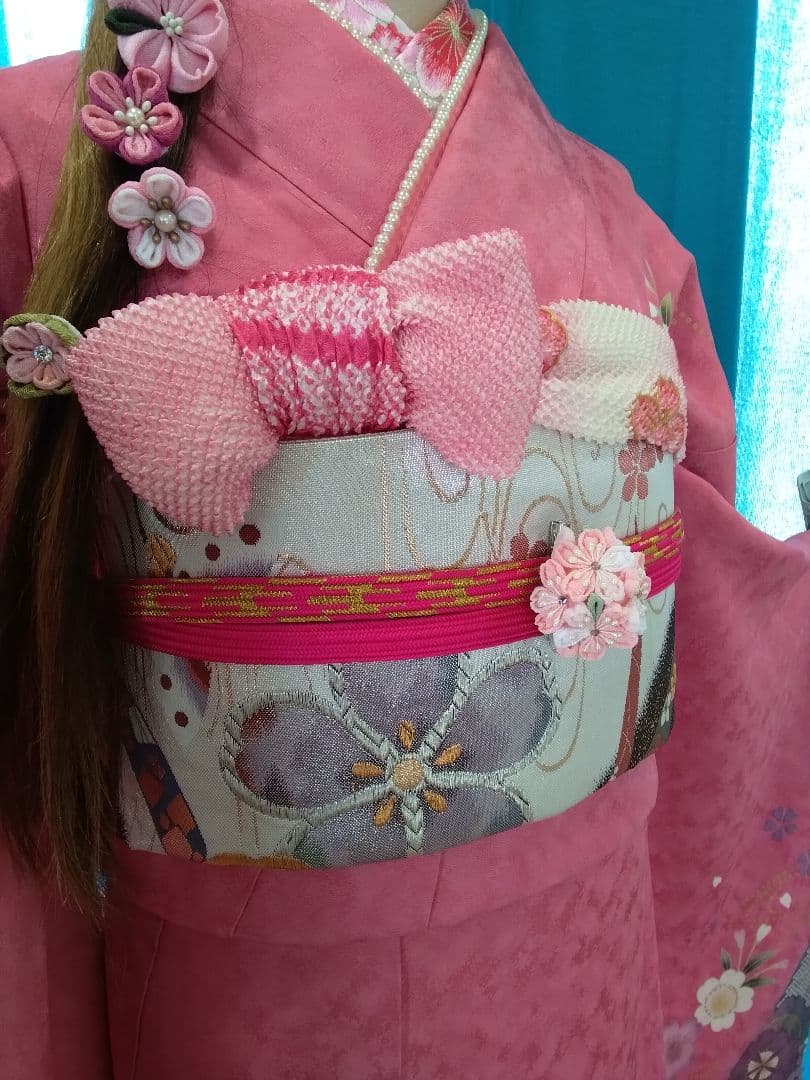 超得】振袖フルセット、正絹振袖成人式、半襟重ね衿、帯揚げ帯締め、西陣袋帯、襦袢