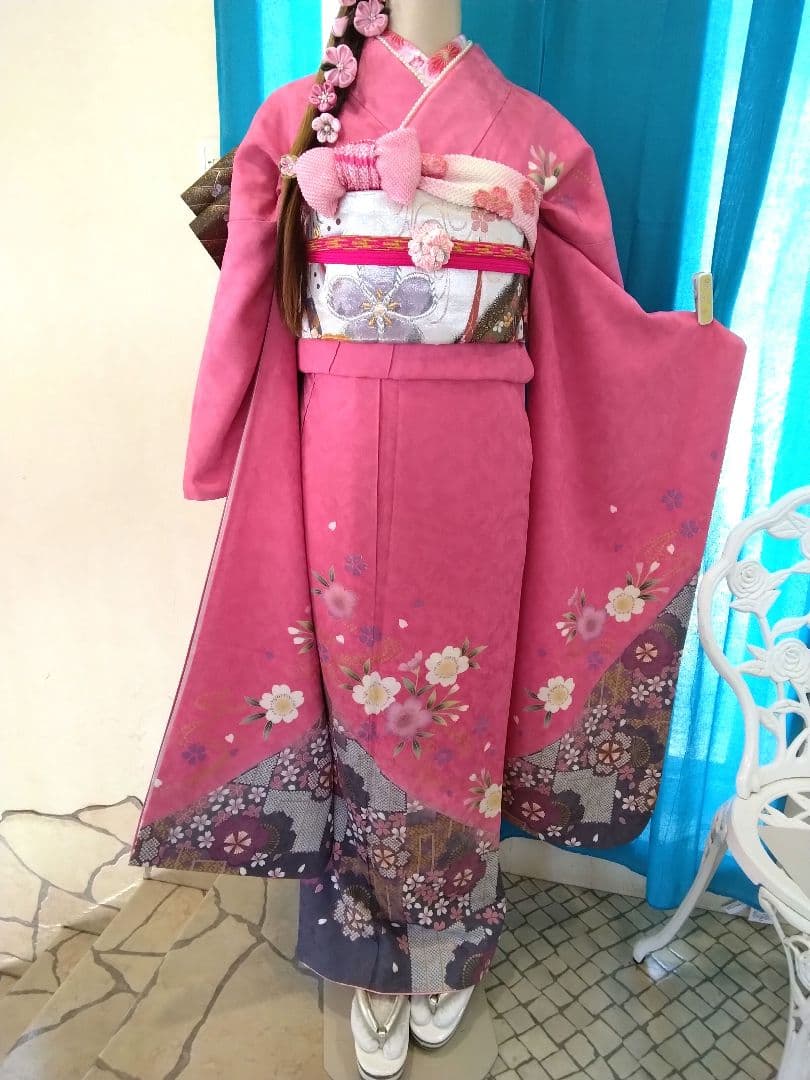 超得】振袖フルセット、正絹振袖成人式、半襟重ね衿、帯揚げ帯締め、西陣袋帯、襦袢