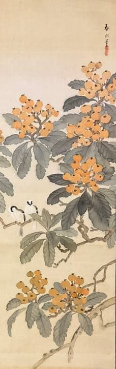 特価　★永田春水　花鳥図　絹本　共箱付　日本画　掛け軸