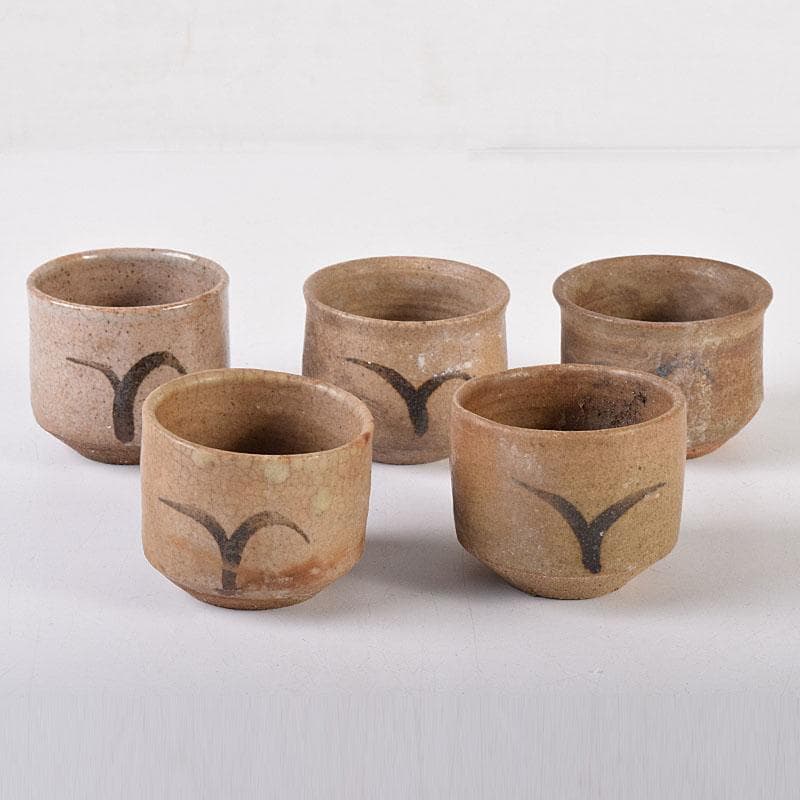 唐津焼　古唐津　絵唐津　酒盃　ぐい呑み　在銘　５客まとめて　V　R8013