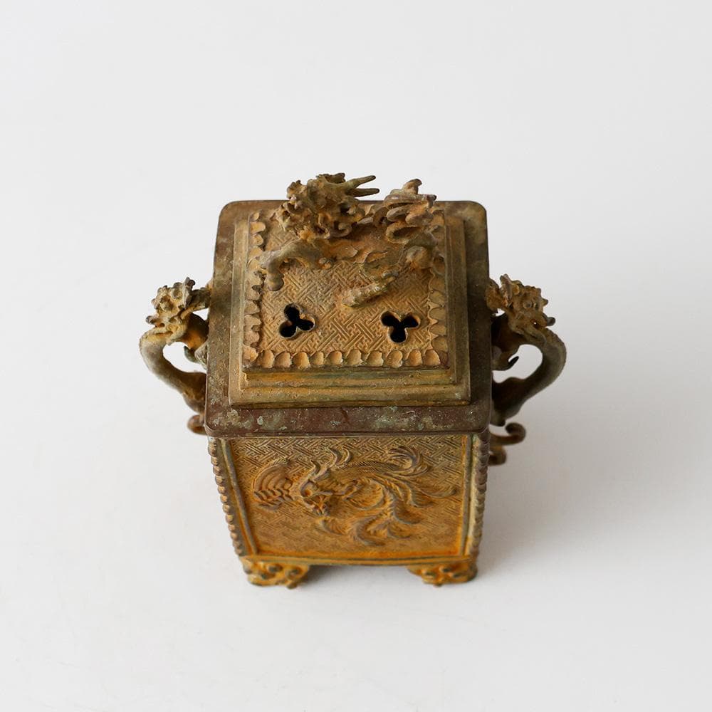 金工師 香保 造 鋳銅香炉 銅器獅子火屋龍耳 鳳凰 龍文