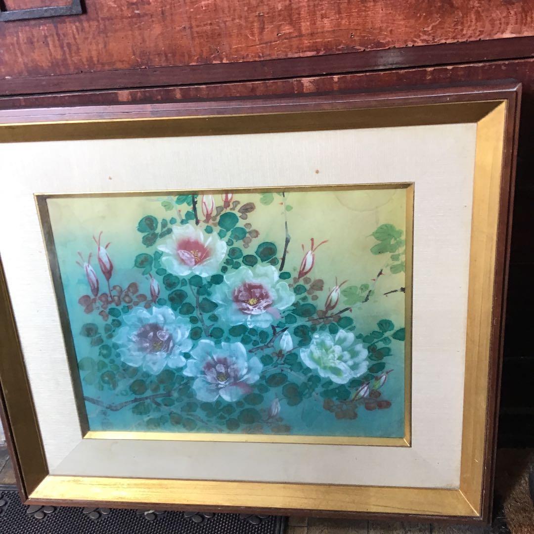 絵画 油絵つるバラの絵画です。銘有り。硯山作。新春売り切り価格です‼️