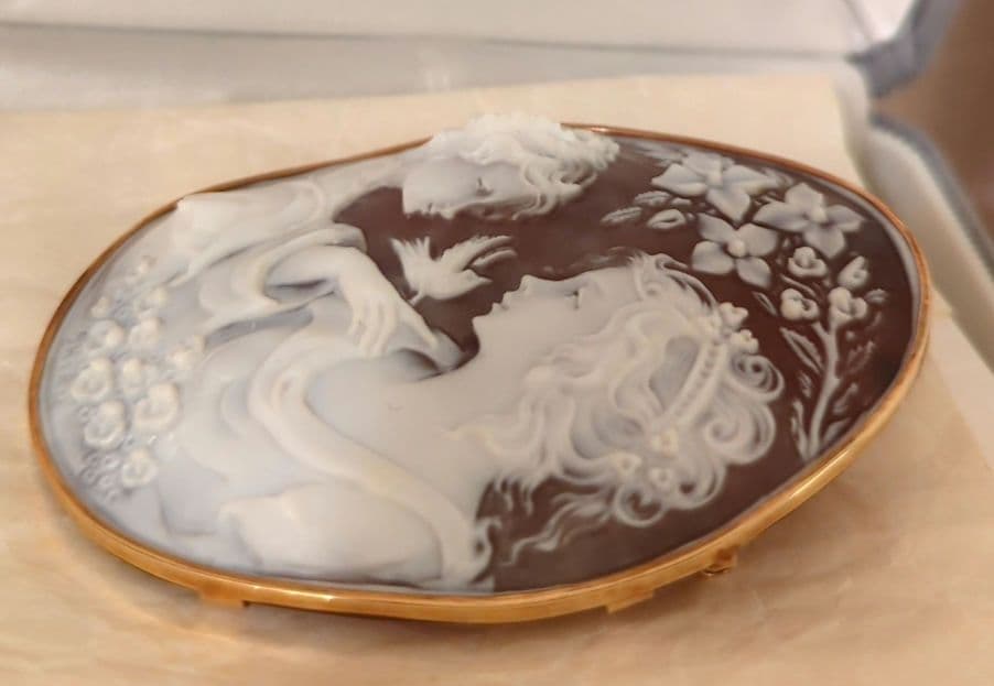 K18 シェルカメオ 大型 ブローチ ペンダント兼用 彫刻美 ヴィンテージ