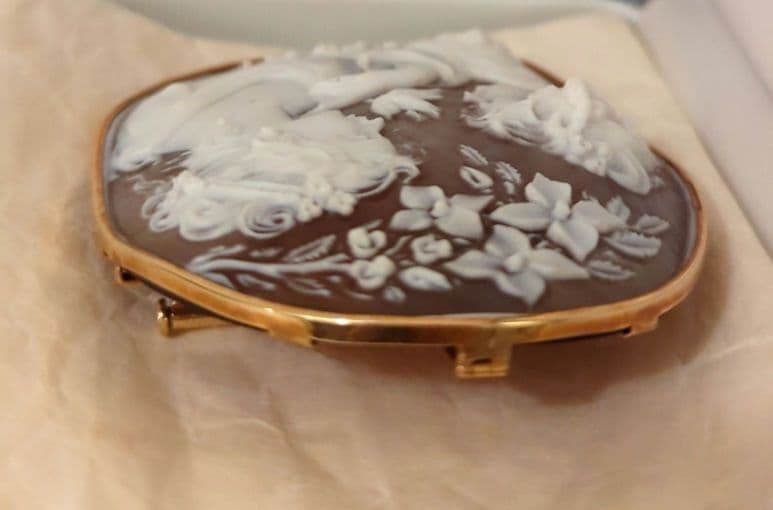 K18 シェルカメオ 大型 ブローチ ペンダント兼用 彫刻美 ヴィンテージ