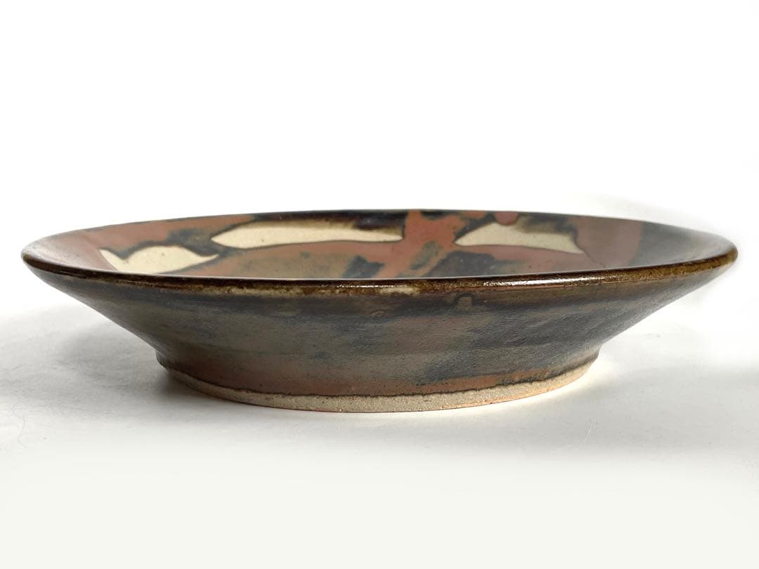 陶芸家　人間国宝　濱田庄司　浜田庄司　柿釉　抜絵　皿　大皿　飾り皿　共箱