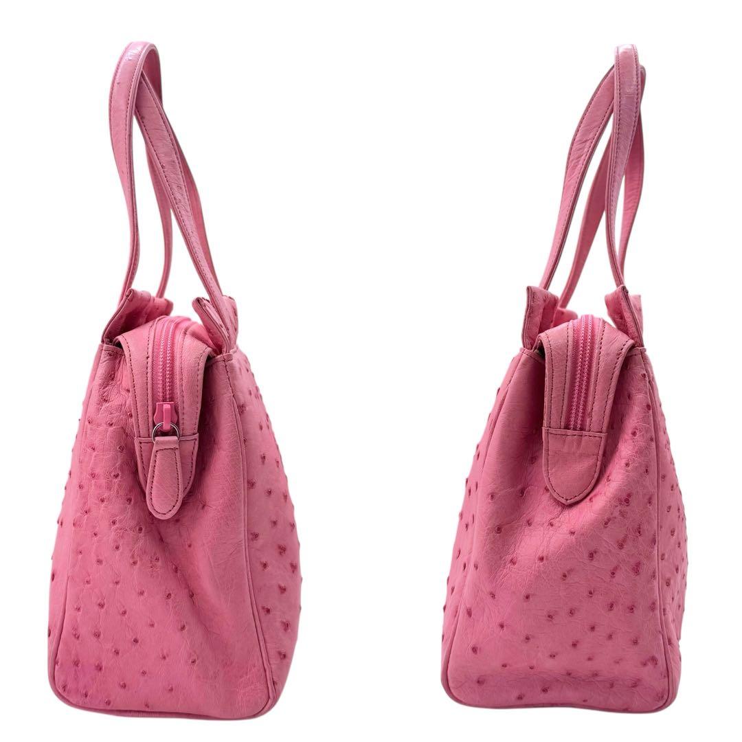 JRA ハンドバッグ オーストリッチ 本革 フルポイント 貴彦 ピンク 底鋲