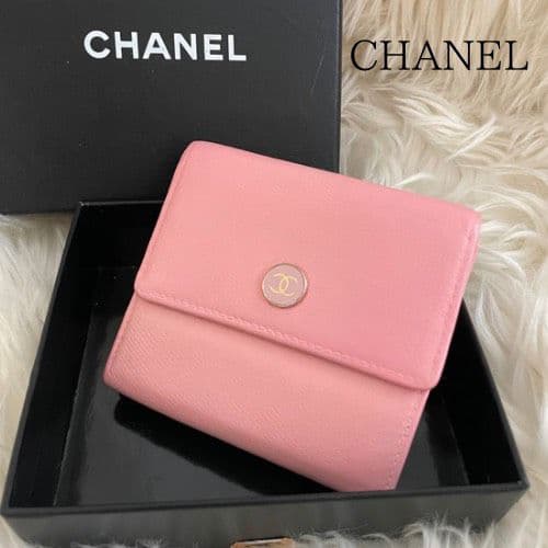 シャネル CHANEL 財布 三つ折りピンク ココボタン ココマーク