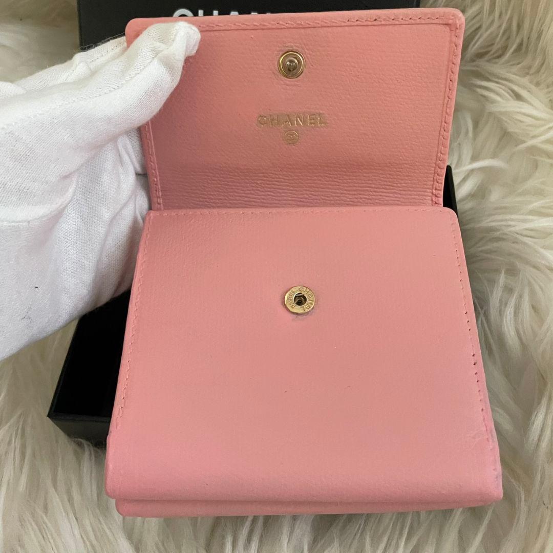 シャネル CHANEL 財布 三つ折りピンク ココボタン ココマーク