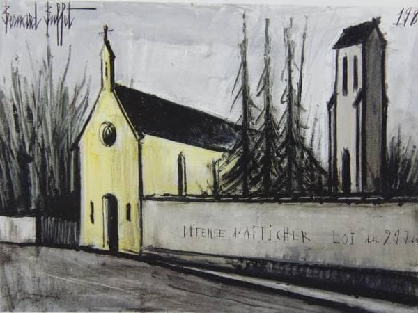 ベルナール・ビュッフェ、「田舎の協会」、希少な画集より、新品高級額・額装付