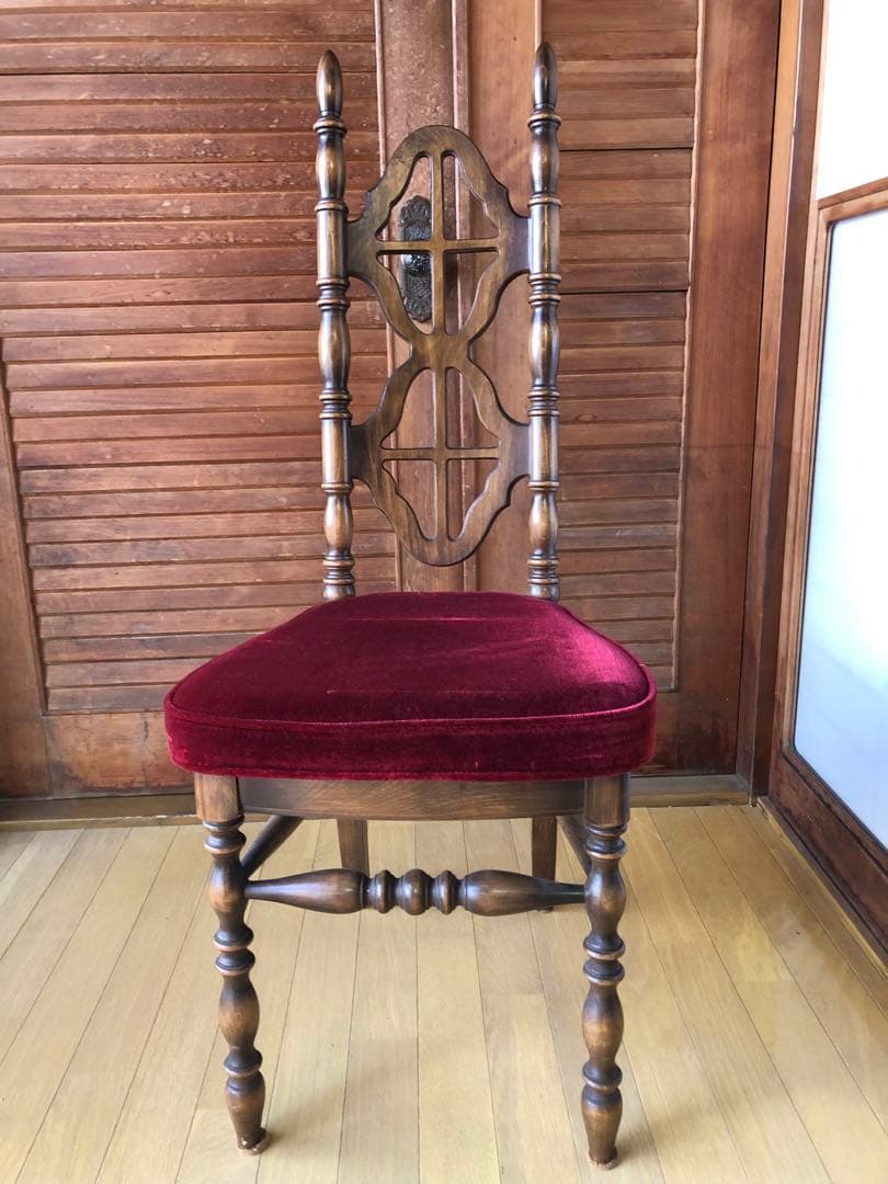 アンティーク椅子 木製 ベロア 洋風 ヴィンテージチェア　コスガ　赤ベルベット