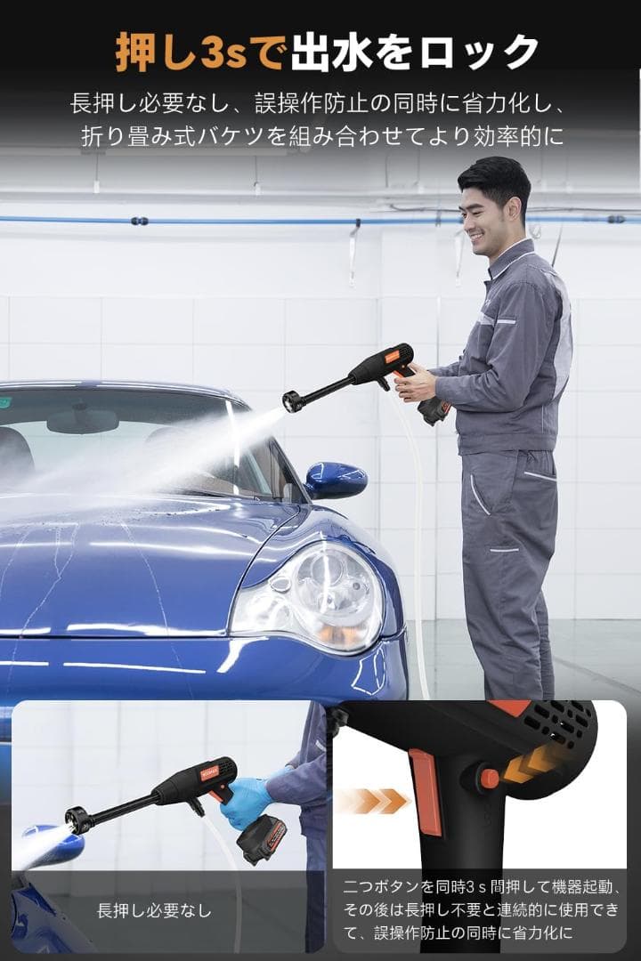 【ほぼ新品】Boomax コードレス高圧洗浄機　22L折り畳みバケツ付き