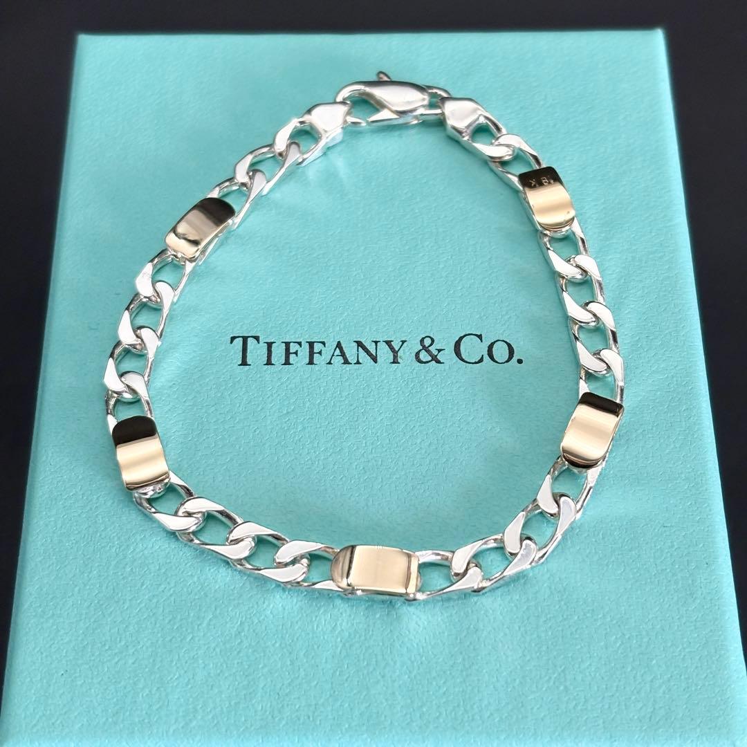 極美品 Tiffany コンビ フィガロ 18金 チェーン ブレスレット