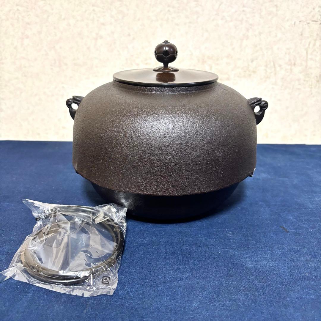 風炉 茶釜 電熱器 唐銅鬼面風炉 在銘 野々田製電熱器 敷板 底瓦 茶道具