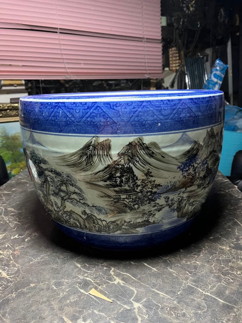 火鉢、陶器火鉢、山水画火鉢、手あぶり火鉢、囲炉裏、炉端、金魚鉢、メダカ鉢、睡蓮鉢