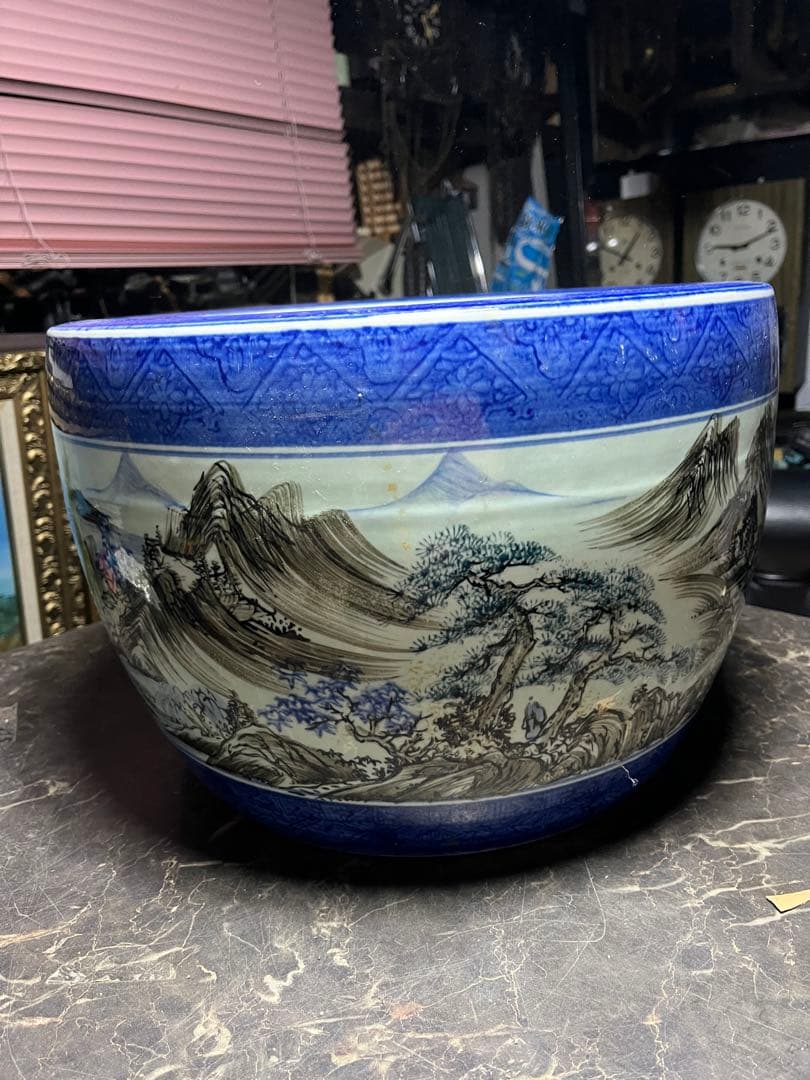 火鉢、陶器火鉢、山水画火鉢、手あぶり火鉢、囲炉裏、炉端、金魚鉢、メダカ鉢、睡蓮鉢