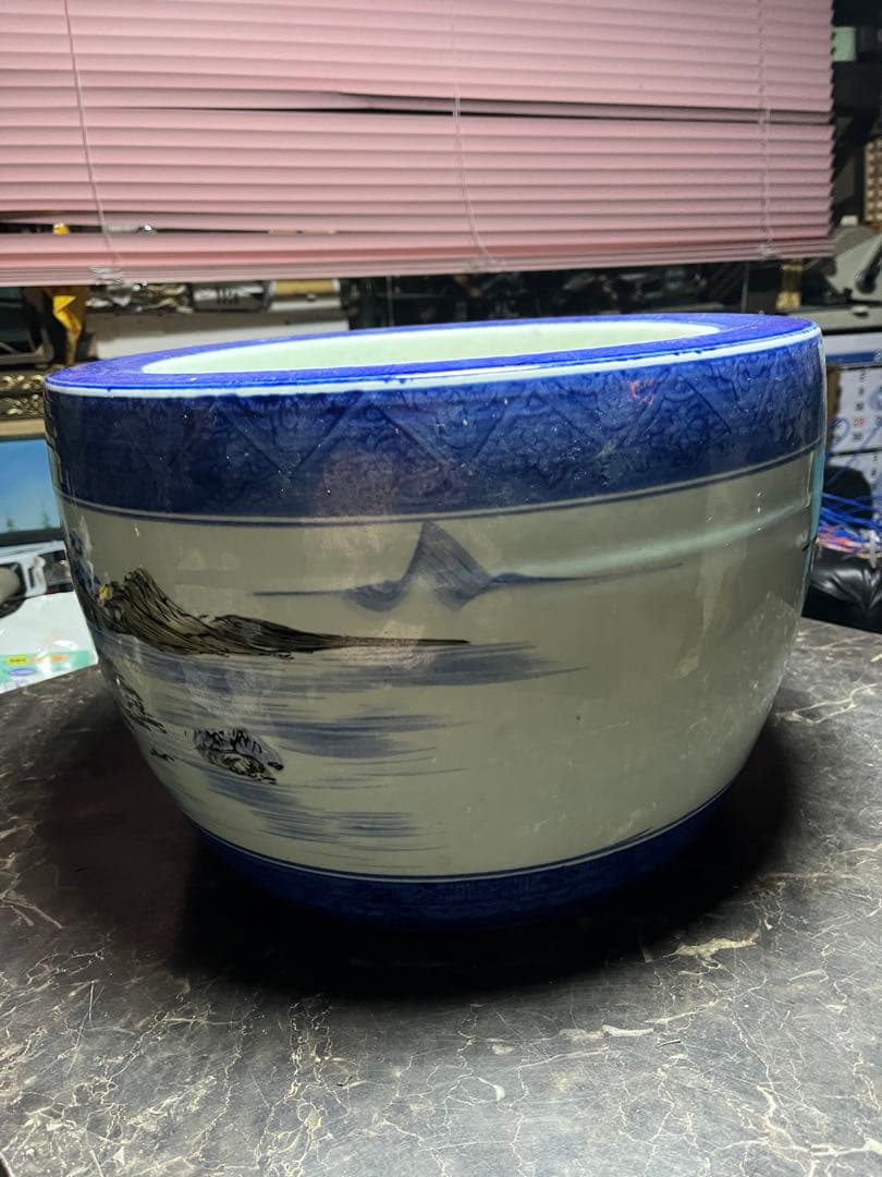 火鉢、陶器火鉢、山水画火鉢、手あぶり火鉢、囲炉裏、炉端、金魚鉢、メダカ鉢、睡蓮鉢