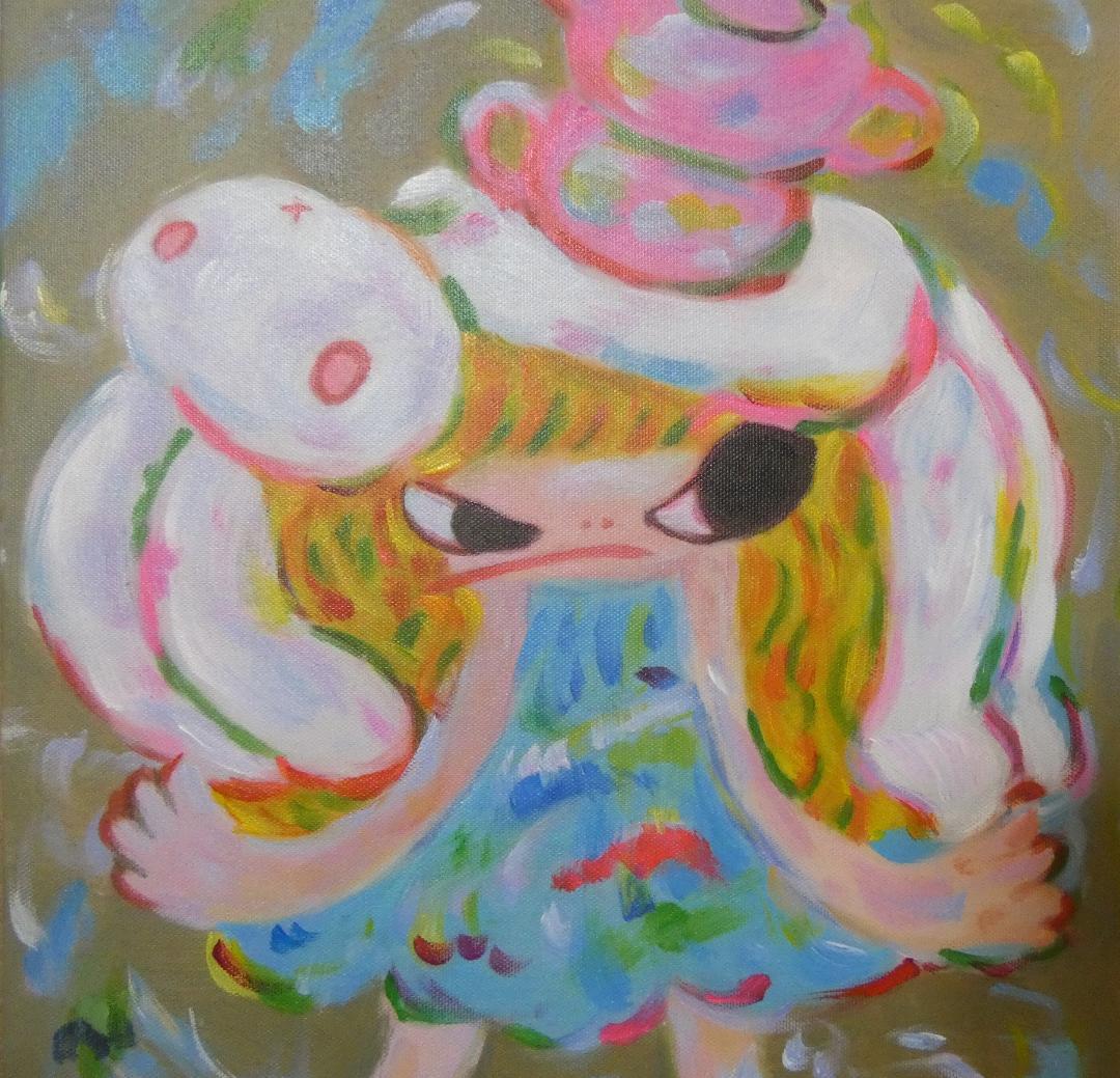 F6 絵画　 油彩　ロッカク アヤコ「女の子」 サイン　 肉筆手描き　額装済み