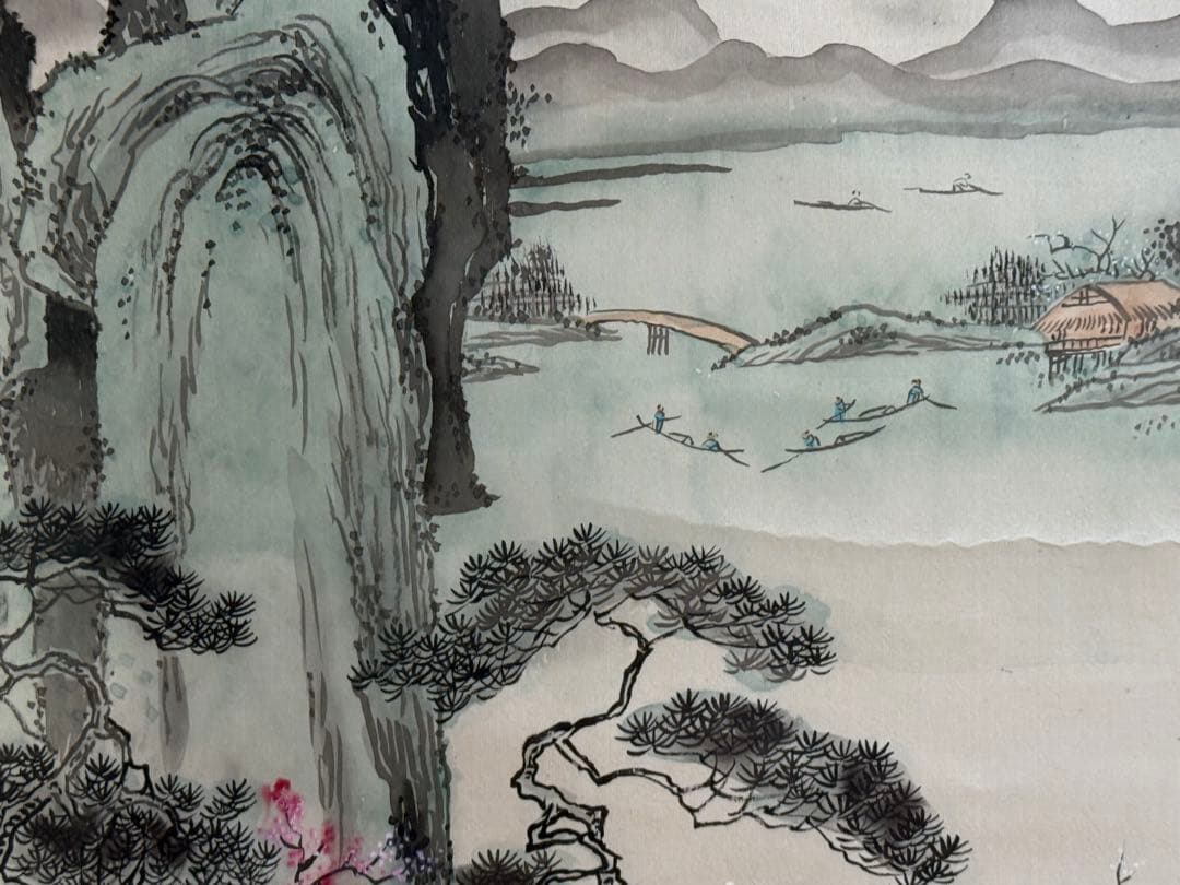 中国　絹本肉筆　着色山水　送料込み250417