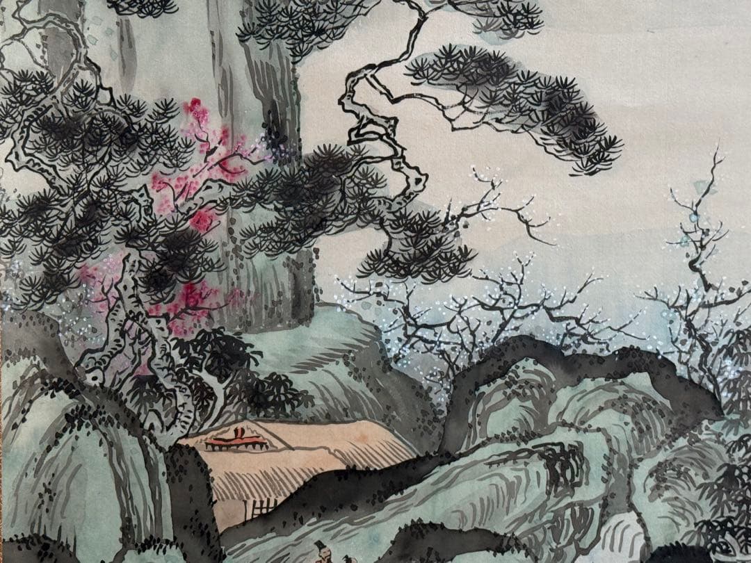 中国　絹本肉筆　着色山水　送料込み250417
