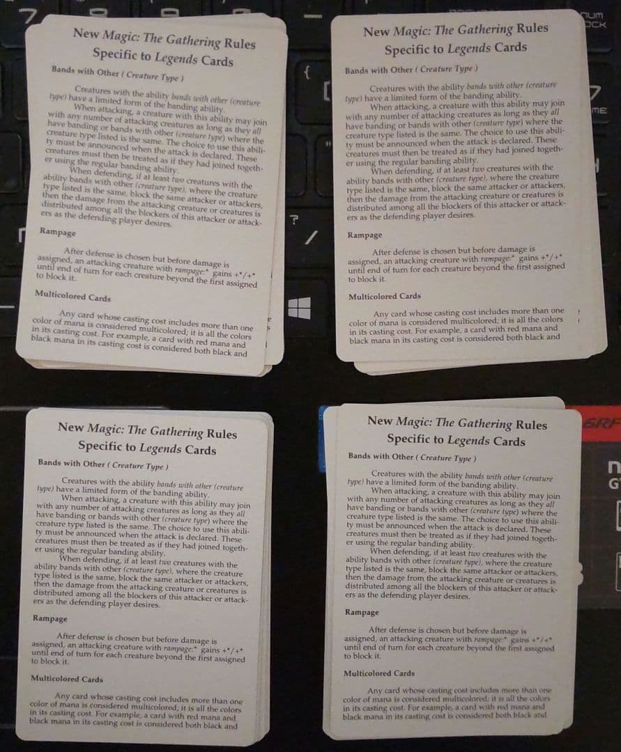 MTG Legends 1994 英語版 ルールカードセット 約36枚