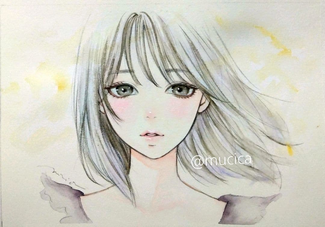 専用　手描きイラスト　絵画　《近い未来で》水彩画　美人画　美少女画