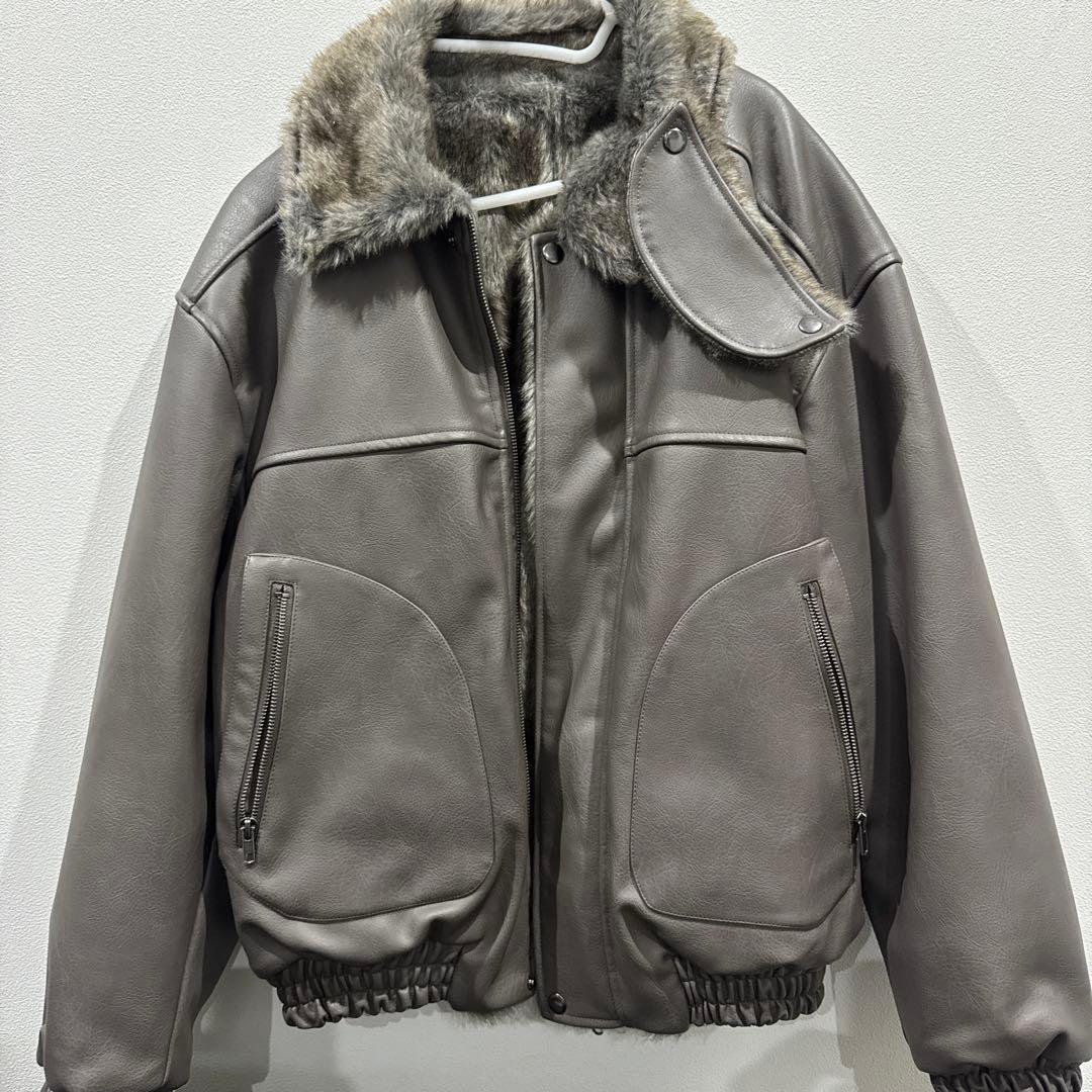 Camphor woodフェイクレザーファー リバーシブルフライトジャケット