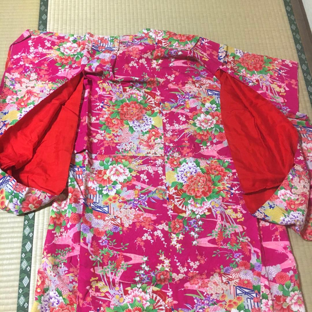 七五三　女の子　アンティーク着物　鳥花柄　　　　当時物　　　　　昭和20年代後期