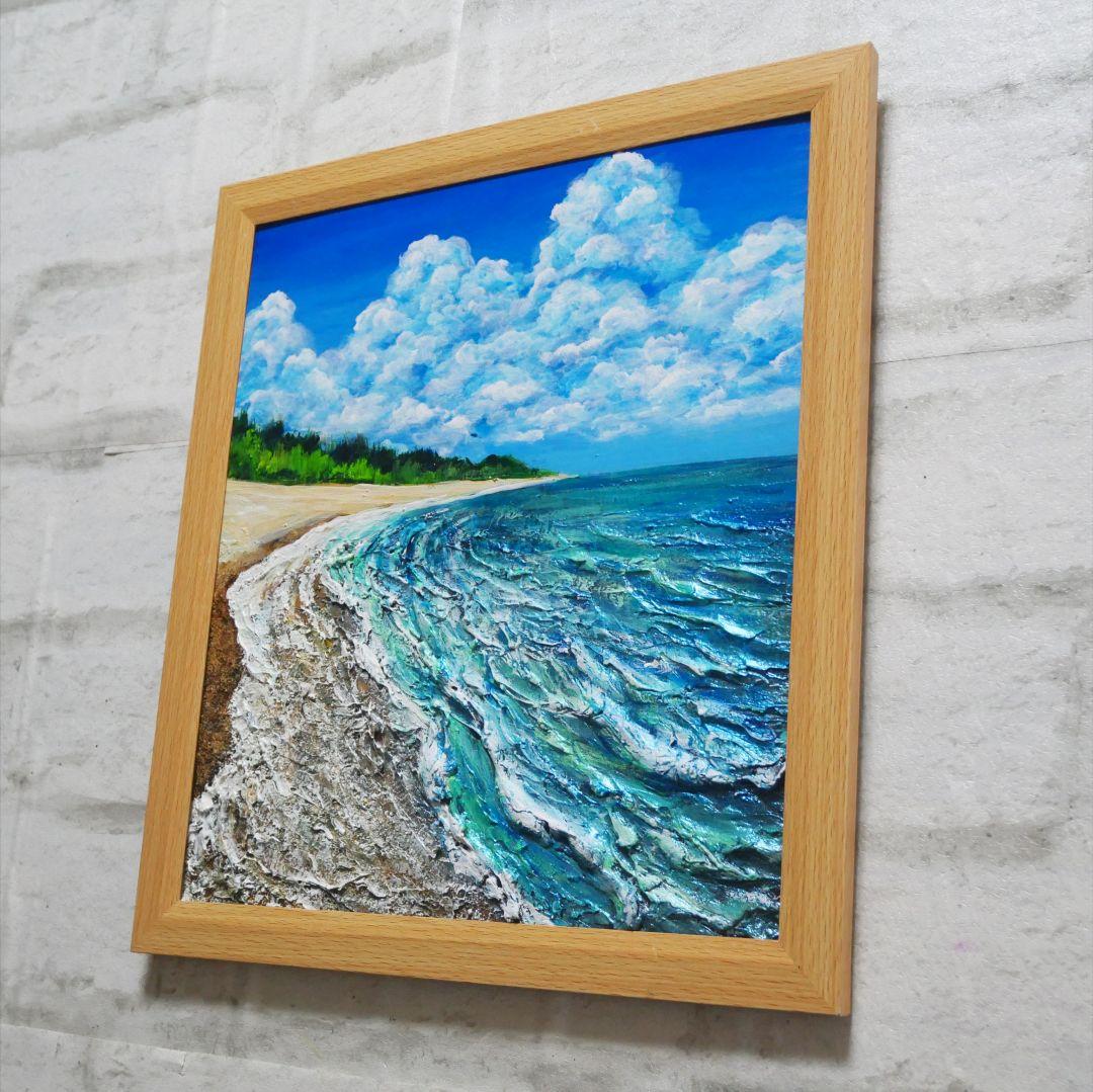 油絵 油彩 油彩画 絵 絵画【真夏の海と砂浜】