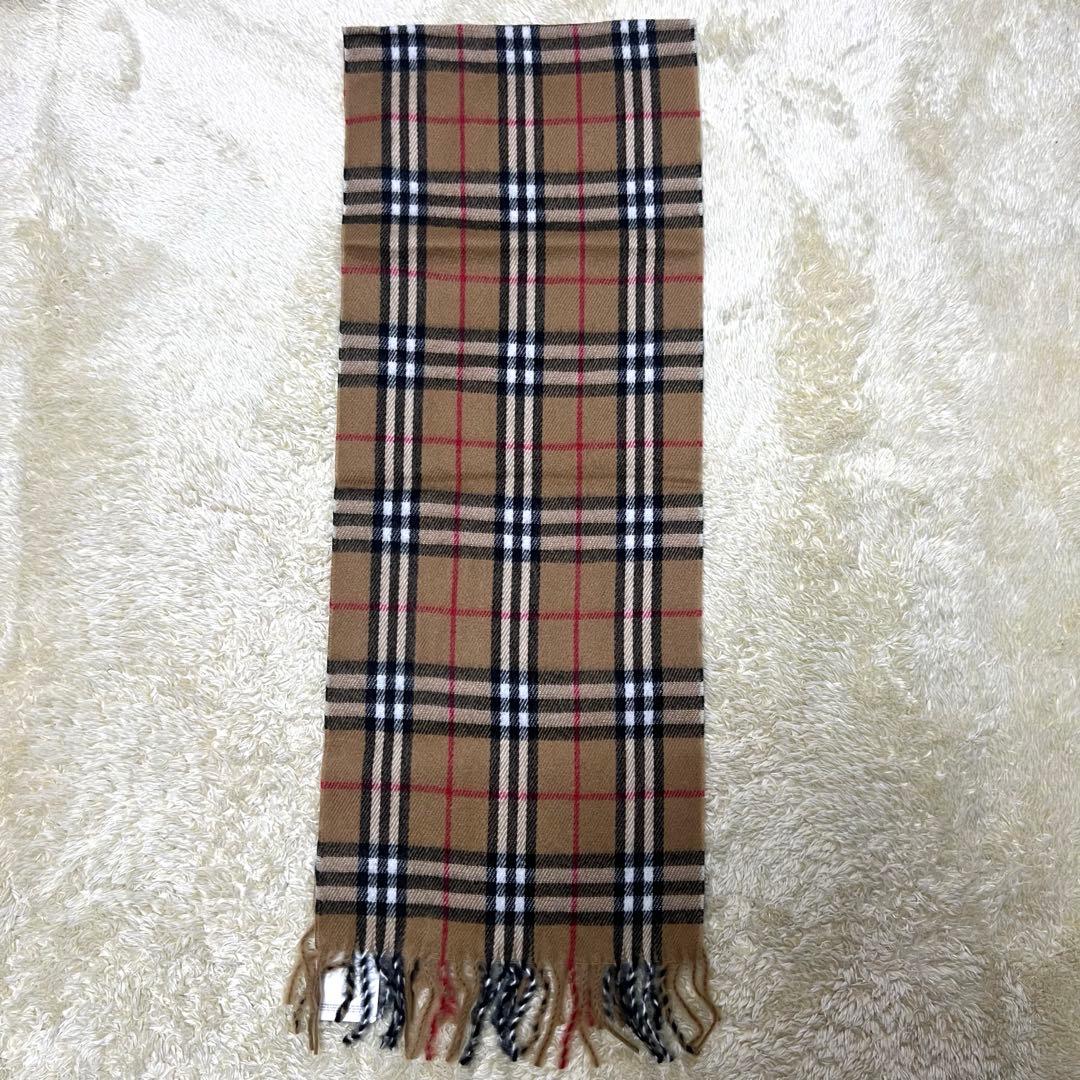 【タグ付未使用】バーバリー ノバチェック マフラー ラムウール 英国製 ベージュ