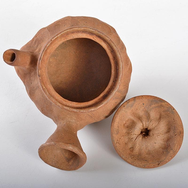 煎茶道具　萬古焼　古稀一光作　手捻　横手急須　茶壷　D　R5471