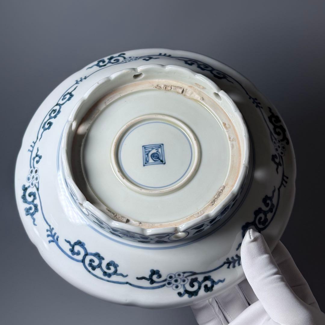 大正時代　十二代柿右衛門　錦　鳳凰絵高台皿　角福　桐箱　裏唐草文様　21.7cm