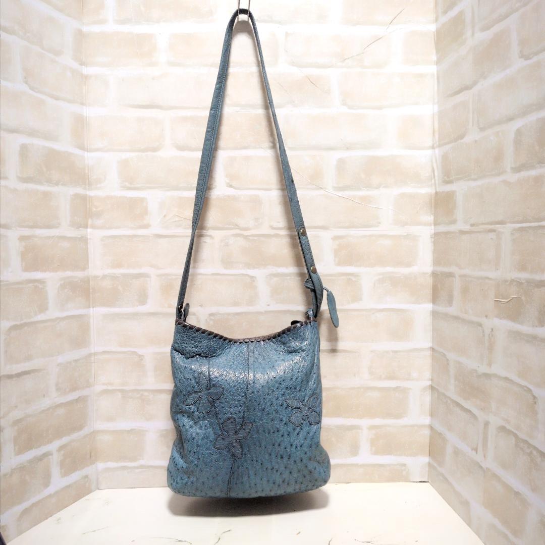 ★IBIZA【イビサ】オーストリッチ ショルダーバッグ ターコイズ 美品