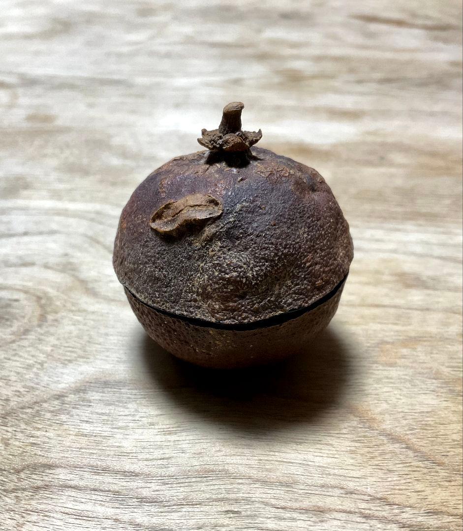 【珍品】市川銕琅　宗旦好 橙香合　金箔塗　茶道具　市川銕琅書箱　花押あり