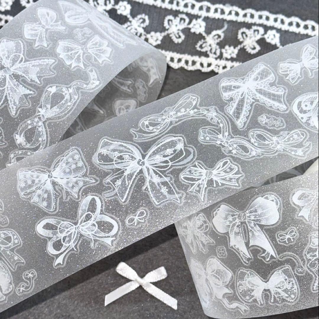 闪砂 蕾丝蝴蝶结-白 5cmx5m 海外マスキングテープ　海外マステ　リボン