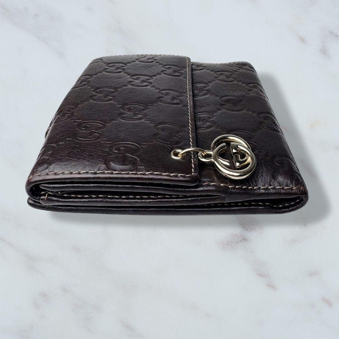 07 美品 GUCCI シマ 二つ折り財布 DB ダークブラウン n9
