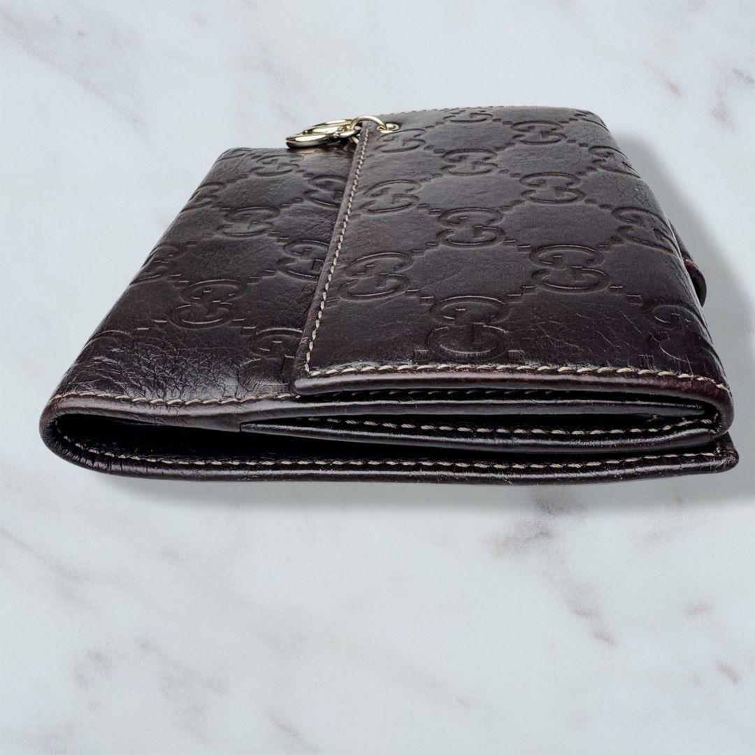 07 美品 GUCCI シマ 二つ折り財布 DB ダークブラウン n9