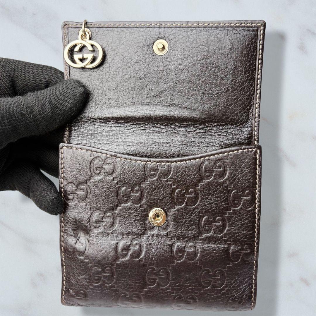 07 美品 GUCCI シマ 二つ折り財布 DB ダークブラウン n9