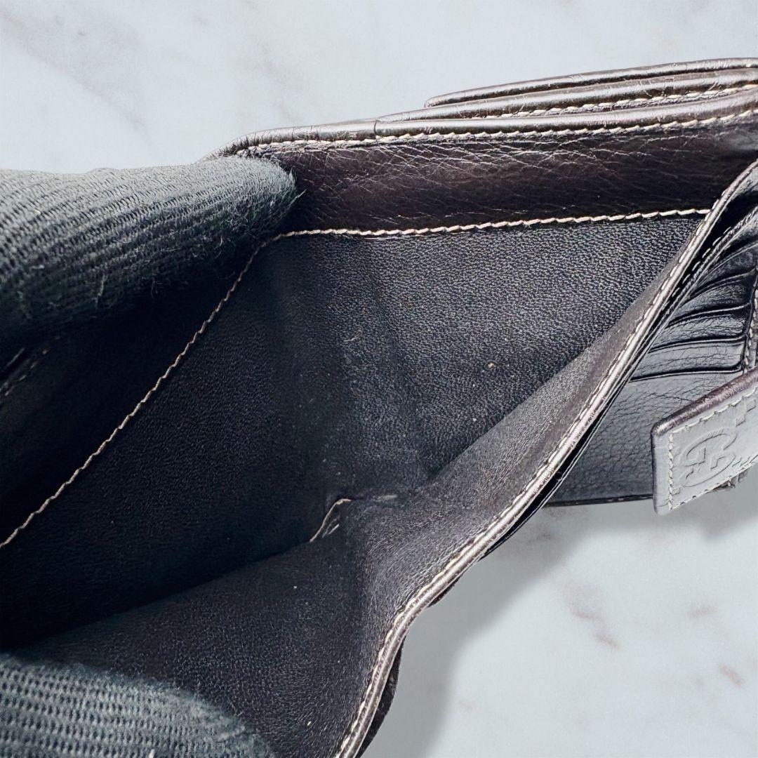 07 美品 GUCCI シマ 二つ折り財布 DB ダークブラウン n9