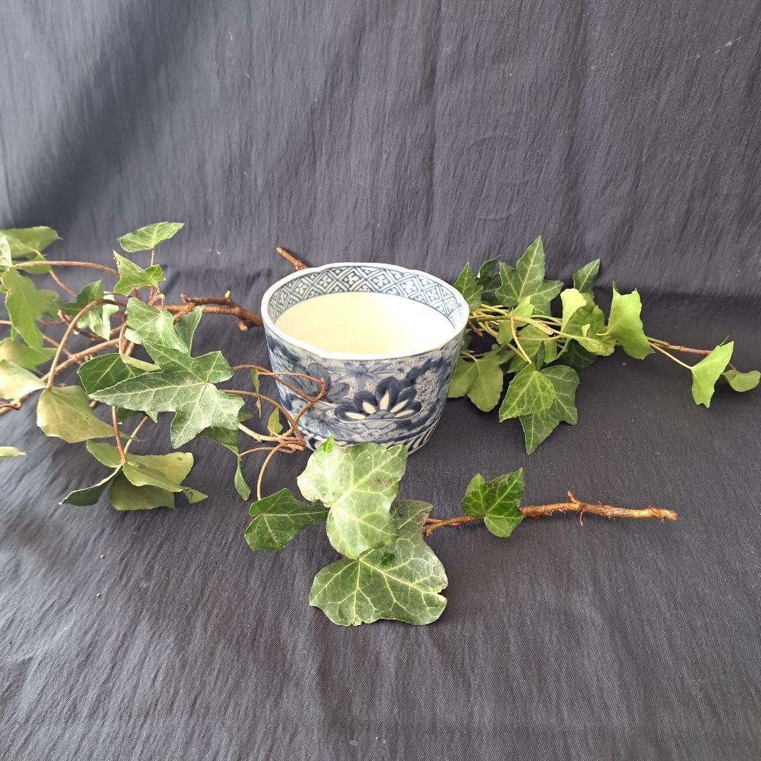 「新春に 松竹梅のそば猪口！①」 古伊万里染付猪口(直径10cm) 骨董アンティ