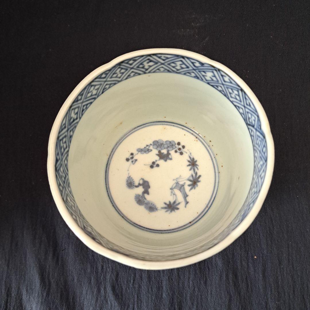 「新春に 松竹梅のそば猪口！①」 古伊万里染付猪口(直径10cm) 骨董アンティ