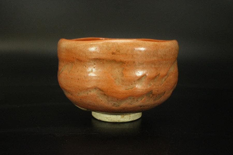 茶道具 小川長楽作 赤楽茶碗 在印 保証(LC721)