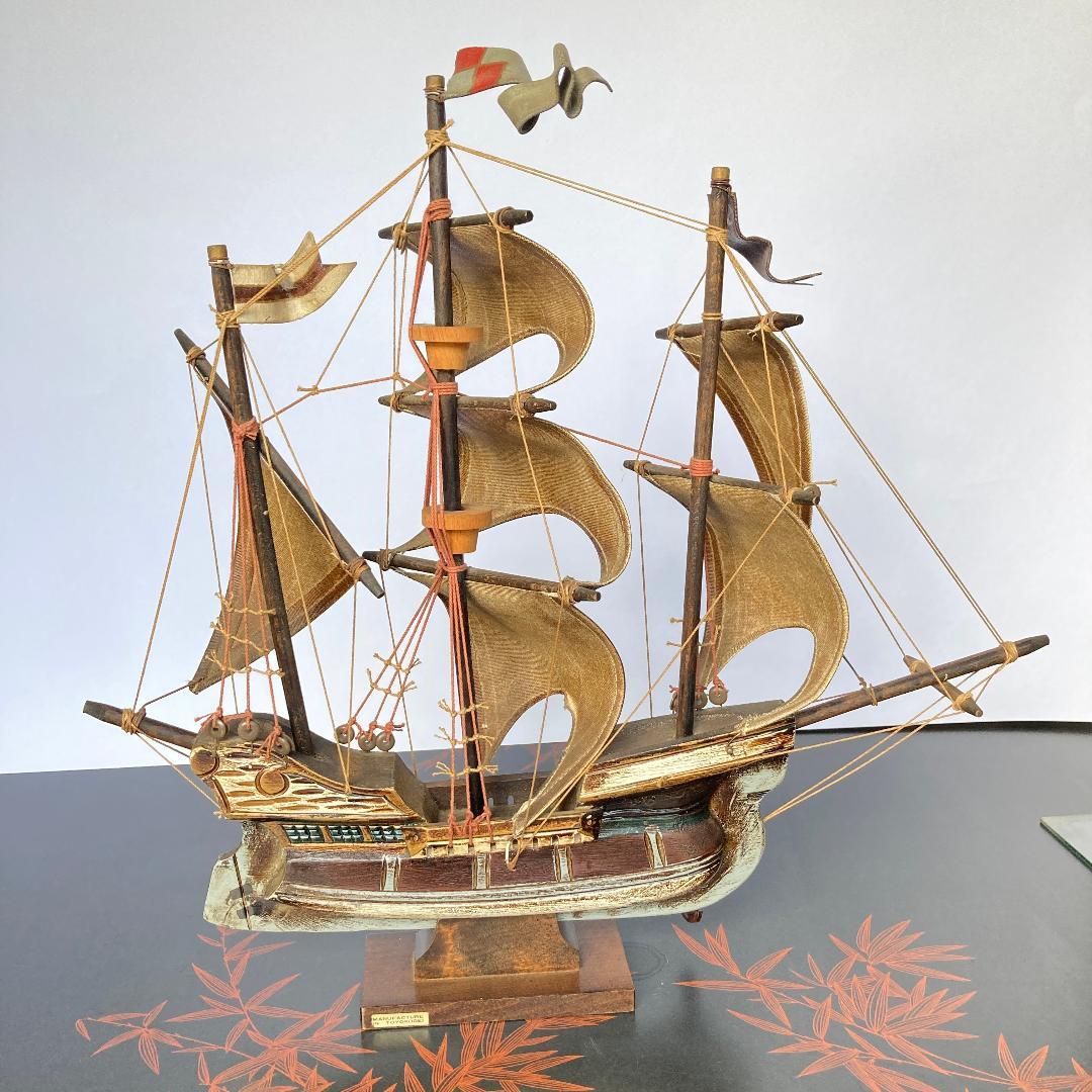 木製 スペイン 船 模型 ガラスケース　付