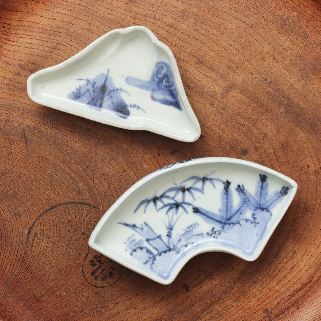 古伊万里　伊万里　江戸　中期　富士山形　扇面形　変形皿　小皿　手塩皿　2客セット