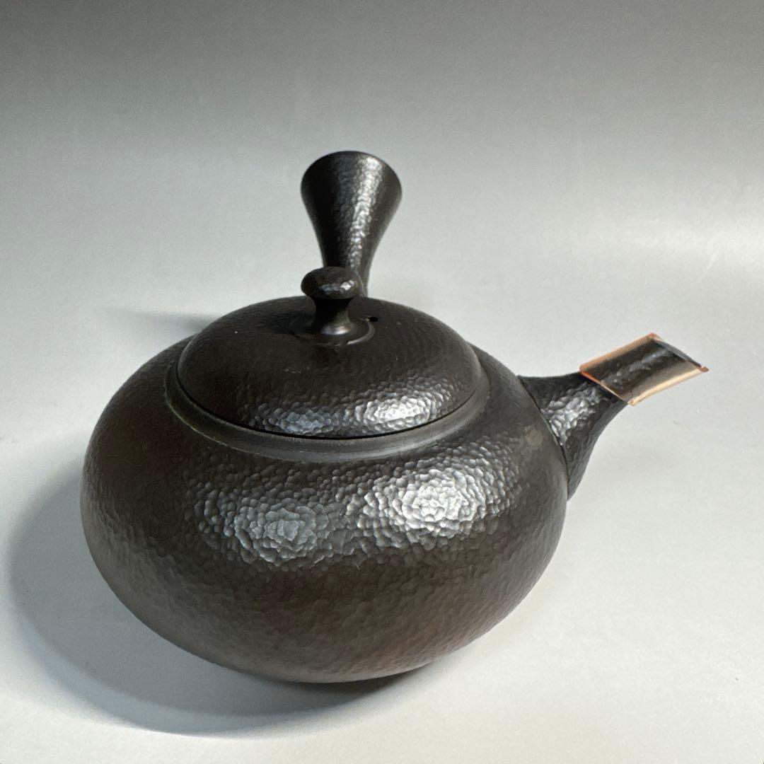 常滑焼　名工　￼村田益規　朱泥窯変　たたき横手急須　茶注　急須　共箱