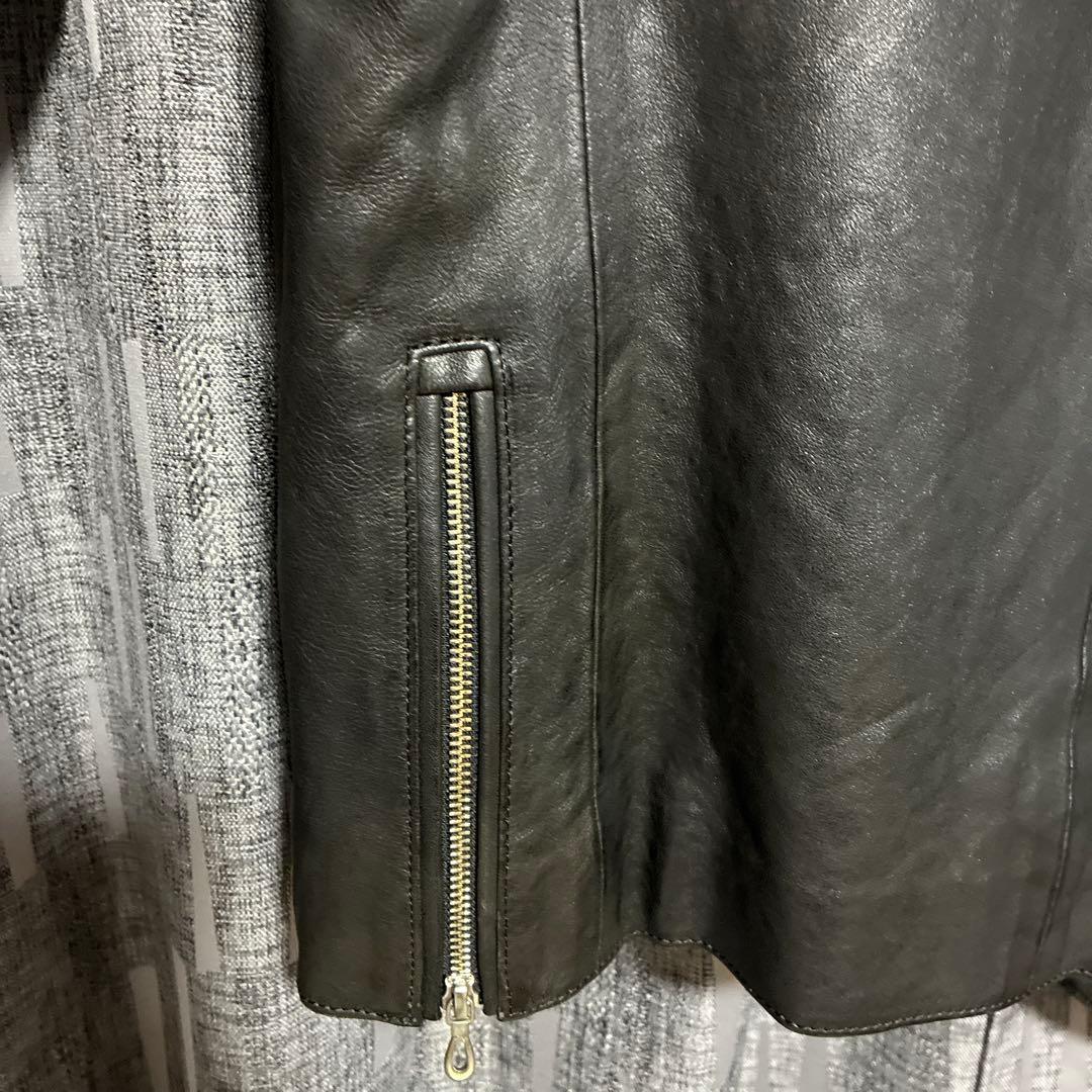 5351プールオム　シングルライダースジャケット　サイズ46 ブラック　シープ