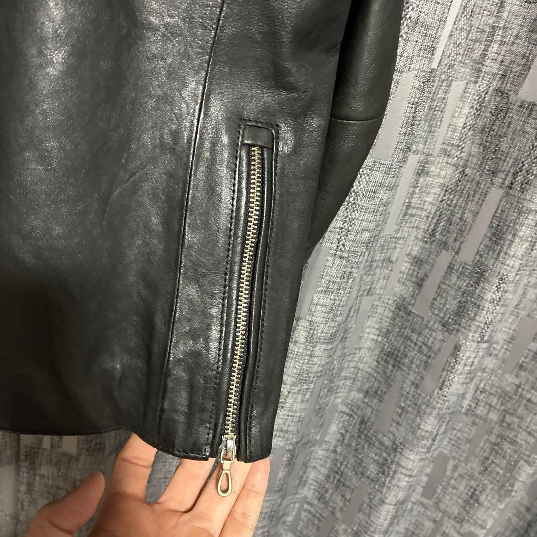 5351プールオム　シングルライダースジャケット　サイズ46 ブラック　シープ