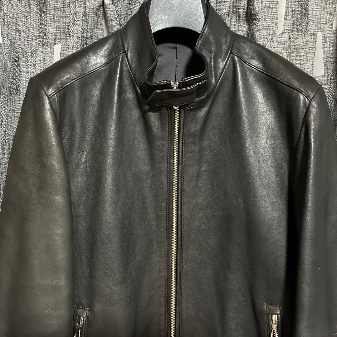 5351プールオム　シングルライダースジャケット　サイズ46 ブラック　シープ