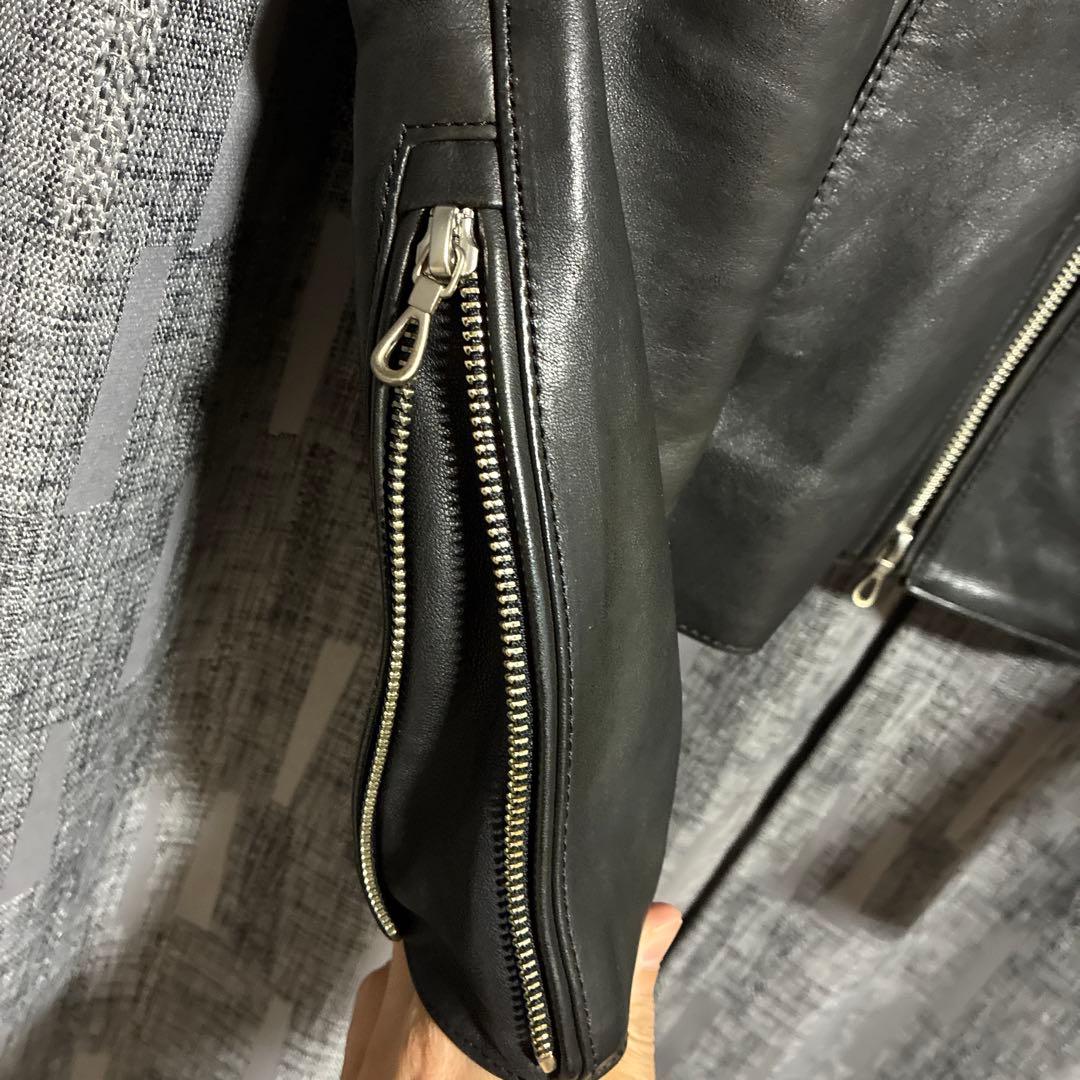 5351プールオム　シングルライダースジャケット　サイズ46 ブラック　シープ