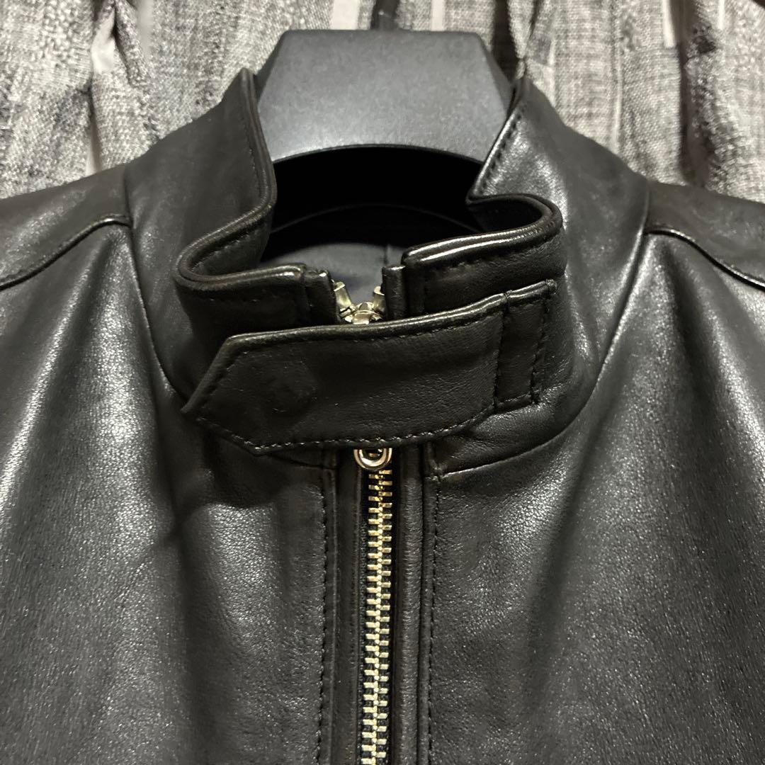 5351プールオム　シングルライダースジャケット　サイズ46 ブラック　シープ