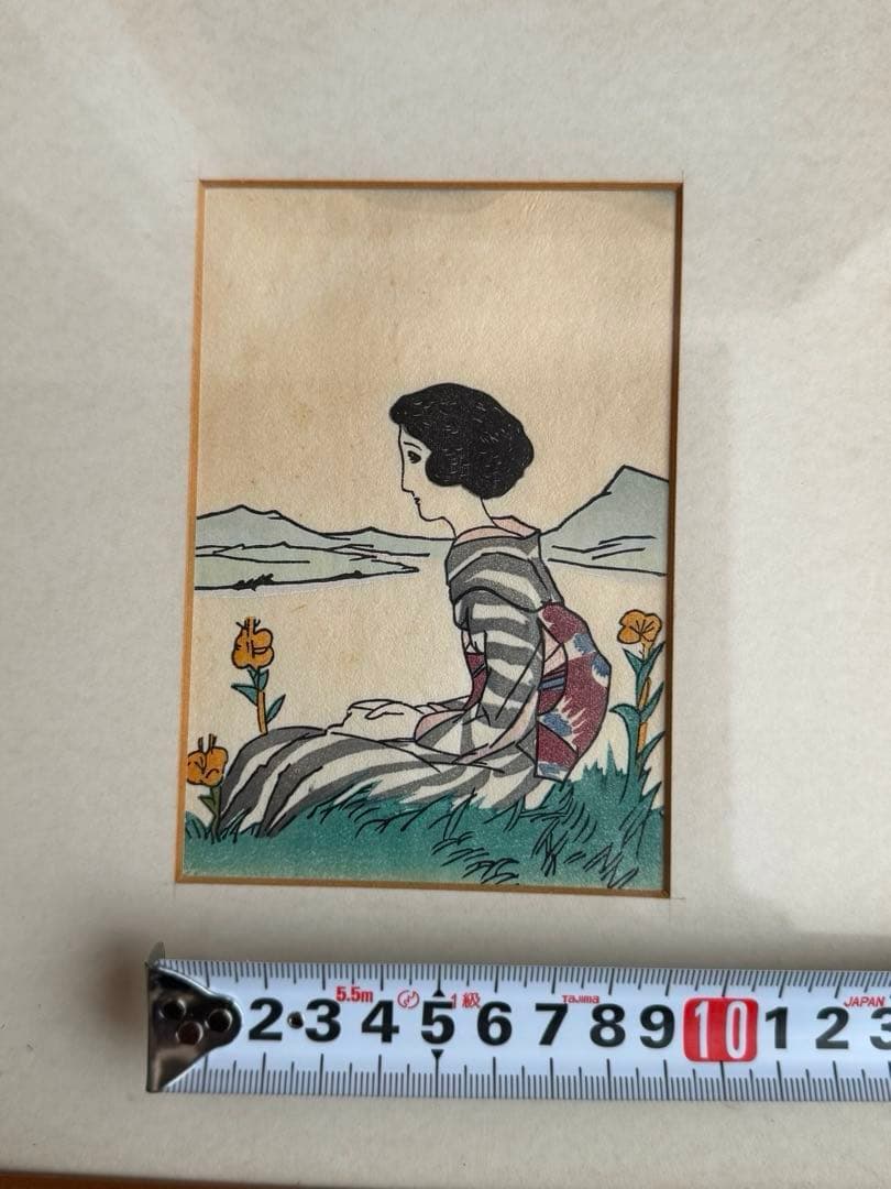 竹久夢二 女性の肖像 木製フレーム 額220x275 絵90x130mm